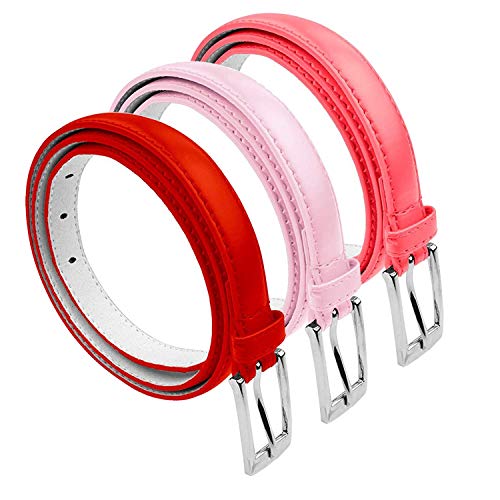 Belle Donne Belt Women, Set Of Three Skinny Dress Belts, Silver Polished Buckle, For Womens Dresses, Classy Style