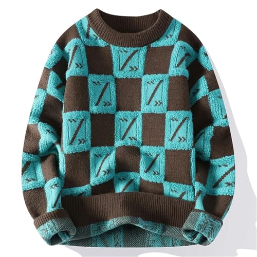 Men's Fashion Round Neck Printed Sweater Winter Contrast Color Long Sleeve Loose Casual Knit Top3