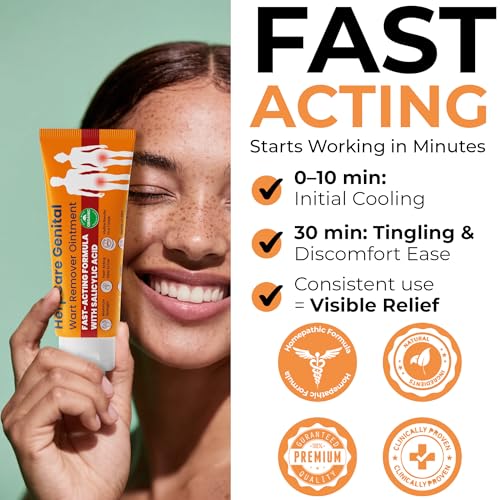 Image of Genital Wart Remover with Salicylic Acid | Wart Remover Ointment for Pain, Redness & Irritation Relief | Maximum Strength Cream Reduces Burning & Itching | Heals Gently Without Harsh Irritation | 2 oz