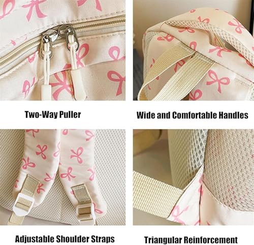 Bow Backpack For Girls, Nylon With Pattern, With Built-in Organizer With Crossbody Bag And Wallet (D)3