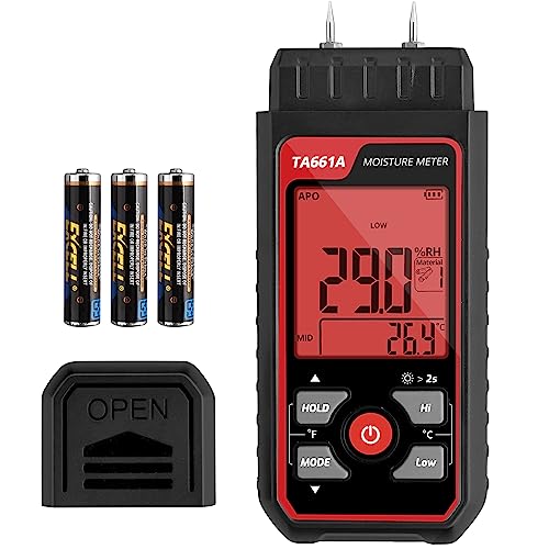 JUSTOOL Medidor de humidade digital para madeira, testador de humidade portátil com grande ecrã LCD retroiluminado para lenha, painéis de gesso, madeira e materiais de construção