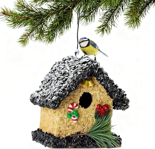 CEDAR ALPHA 2026 Seeded Birdhouse, Wood Bird House Covered with Wild Birdfood, Water Proof Birdseeds Feeder for Outside Hanging, Birdseeded Bird House for Outdoor