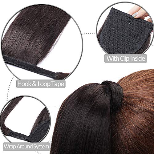 Elailite Ponytail Extension Real Human Hair Straight - Wrap Around Clip in Ponytail Remy Hair (#1B Natural Black, 18 Inch) - Image 3