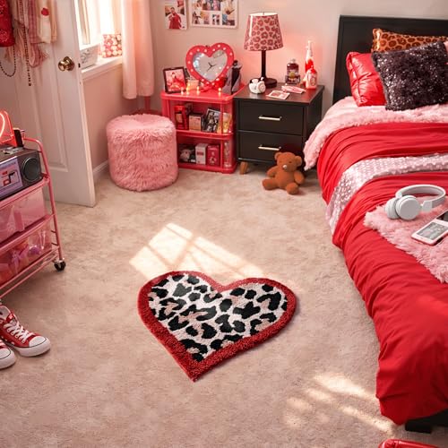 Tapete decorativo de peluche rojo estampado leopardo en forma de corazón miniatura 5