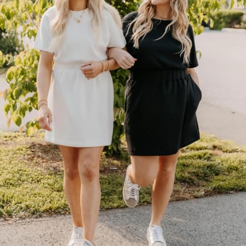 Freelady Tshirt Dress,Freelady Cinched T Shirt Dress,Summer Casual Short Sleeve Crew Neck Elastic Waist Mini T Shirt Dresses3