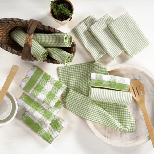 Image of LANE LINEN 100% Cotton Kitchen Dish Cloths, Ultra Soft Absorbent Quick Drying Dish Towels, Multiweave Wash Cloths Dish Towel Sets, 12x12 Inches, 12 Pack - Sage Green