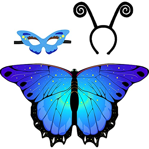 Toddler Kids Butterfly-Wings-Costume for Girls Dress-up Mask Headband, Butterfly Dress Up Wings Halloween Party Favors