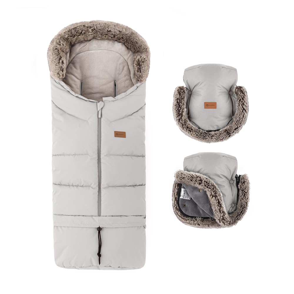 Petite&Mars Sacco nanna per passeggino Fusak 4v1 Arctic * Sacco nanna invernale per passeggino, passeggino e seggiolino auto * Warrm * Impermeabile * Antivento, Set doccia champagne, 78/110x48cm,