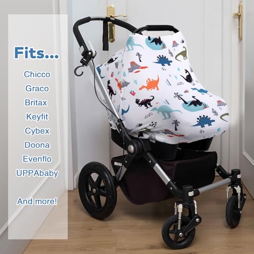 Image of Rquite All-in-1 Car Seat Cover Baby, Carseat Covers for Girl Boy, Stretchy Soft Infant Car Seat Cover, Multi-use Baby Carrier Cover, Car Seat Canopy, Stroller Sun Shade, Nursing Breastfeeding Cover