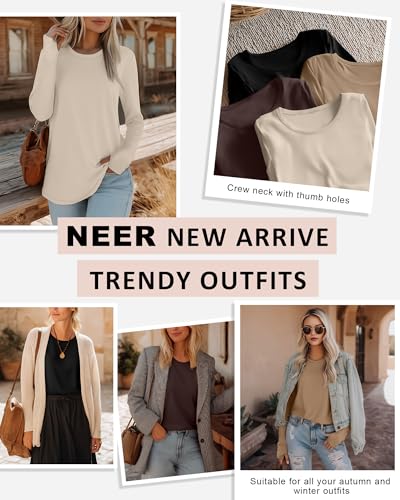 Neer 4 Pack Women's Long Sleeve Shirts with Thumb Holes, Crew Neck Loose Tunic Tops Casual Cotton Y2k Fall Tees4