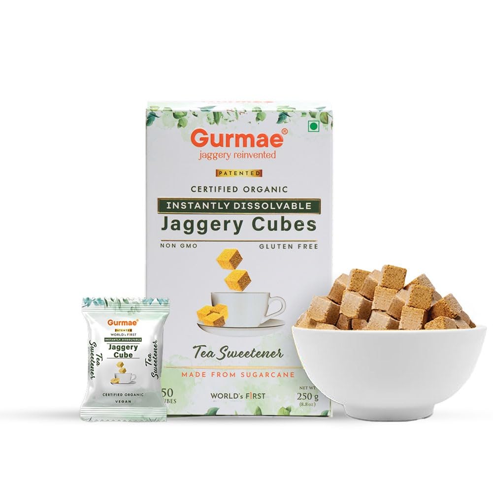 Gurmae Organic Instantly Dissolvable Jaggery Cubes Tea Sweetener Healthy Sugar Subsitute 100% Organic Travel Friendly Gur/Gud (50 Cubes) (B0D4V2FTJT) Amazon Price History, Amazon Price Tracker