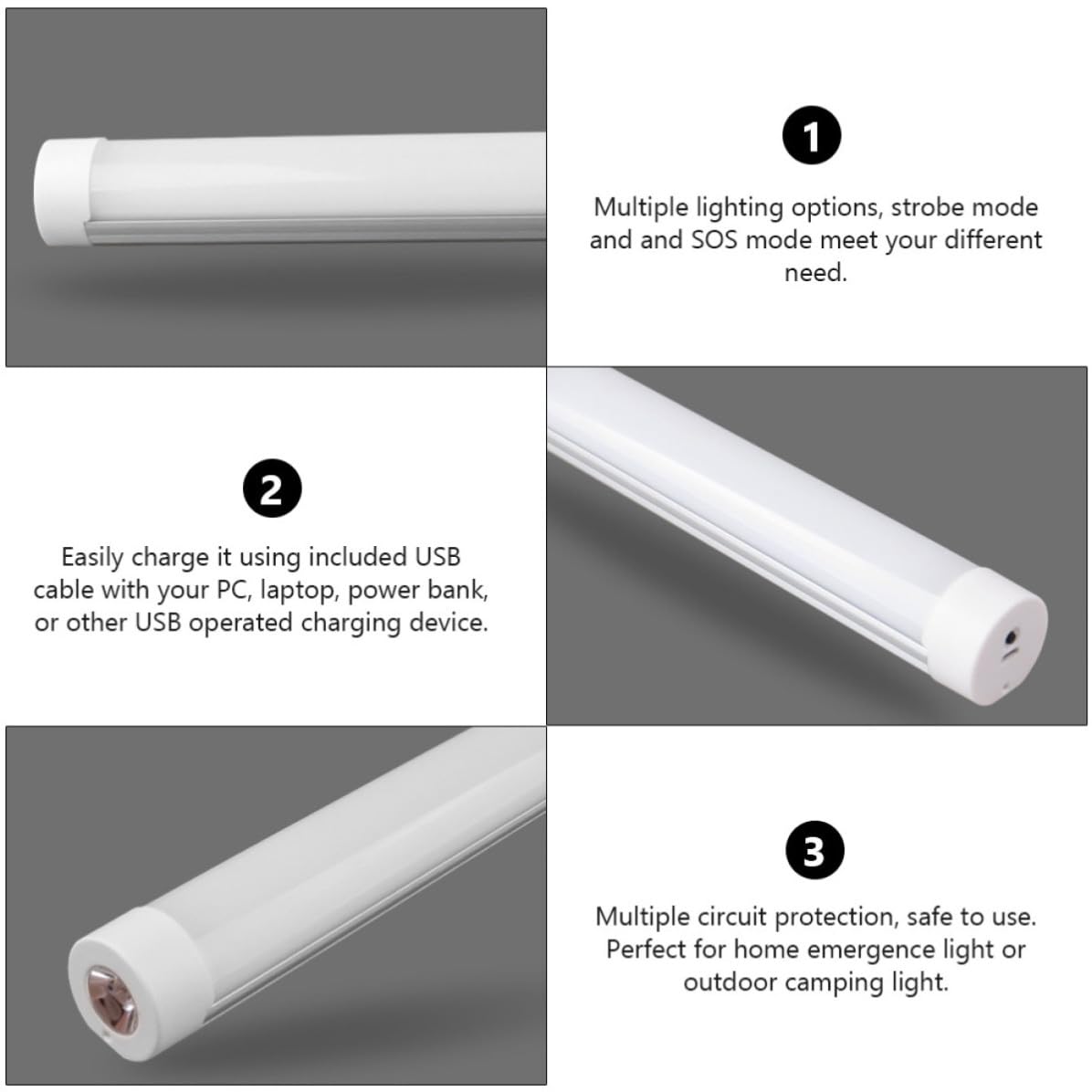 Lanterna LED da Campeggio Ricaricabile Usb, Luce Portatile Bianca | Pvc, Opzioni Luminose Multiple e Modalità Strobe, Fissaggio Magnetico per Casa e Outdoor