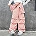 Girls Fashion Causal Street Cargo Pants with Skirt Elastic High Waist Wide Leg Baggy Active 𝐘2K Work (Pink, 7-8 Years)