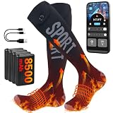 8500mAh*4 Heated Socks for Men Women with App Control, Rechargeable Electric Heating Socks Up to 13 Hours Foot Warmer Socks for Hunting Ski Hiking Camping Motorcycle Cold Winter Outdoor