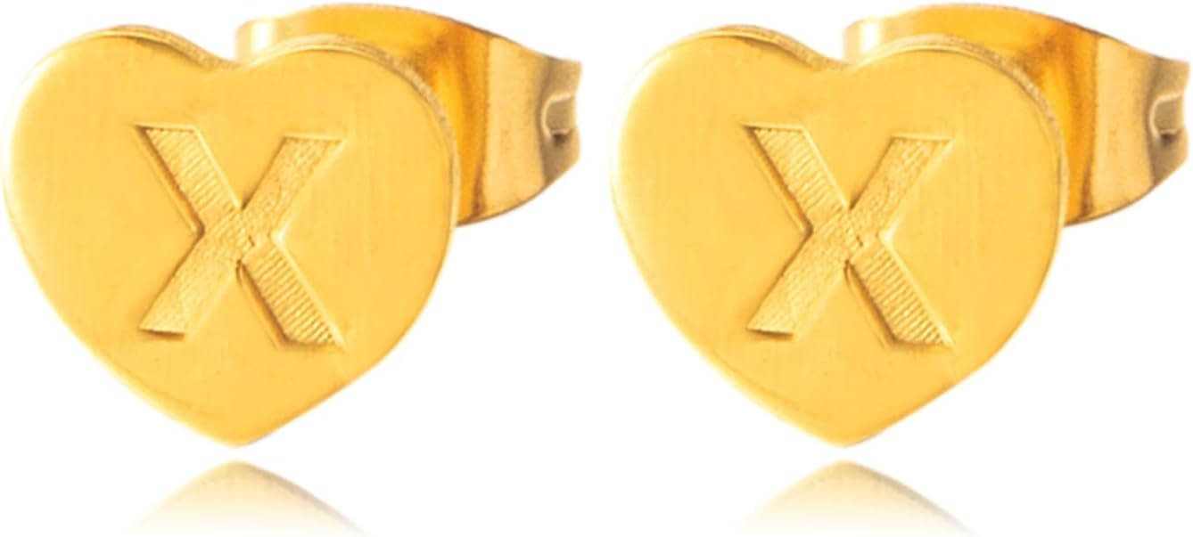 Heart Initial Stud Earrings 18K Gold Plated Dainty Initial Earrings Hypoallergenic Little Initial Earrings Fashion Cute 26 Alphabet Letter Earrings for Women