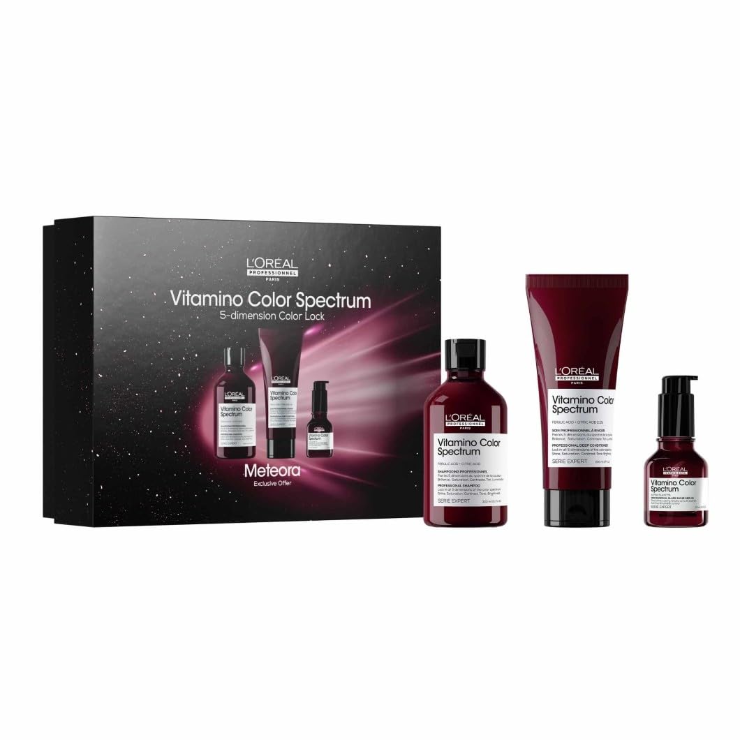 L'Oréal Professionnel Pflegetrio aus Shampoo, Haarmaske und Leave-In-Serum, Meteora Geschenkset, Mit Ferula- & Zitronensäure für coloriertes Haar, Serie Expert, Vitamino Color Spectrum