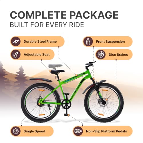 Urban Terrain Steel Bicycle MTB 26 inch Single Speed with Front Suspension & Disc Brake Cycle for Men/Boys Mountain Bike UT5000S26 | Ideal for 13+ Years, Frame Size : 16.5 inch, Unisex, Green 3 51UsHzN6CML