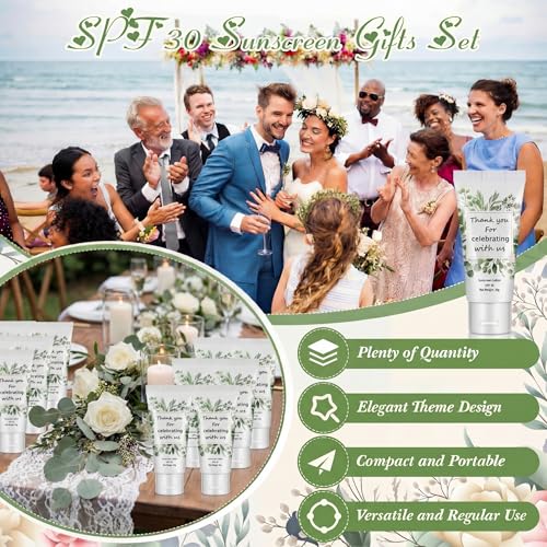 Image of 48 Pcs Travel Size Mini Sunscreen Bulk for Summer Vacation Spf 30 Water Resistant Sunscreen Lotion Sunblock for Thank You Gifts Hawaiian Wedding Pool Party Favor (Leaf)