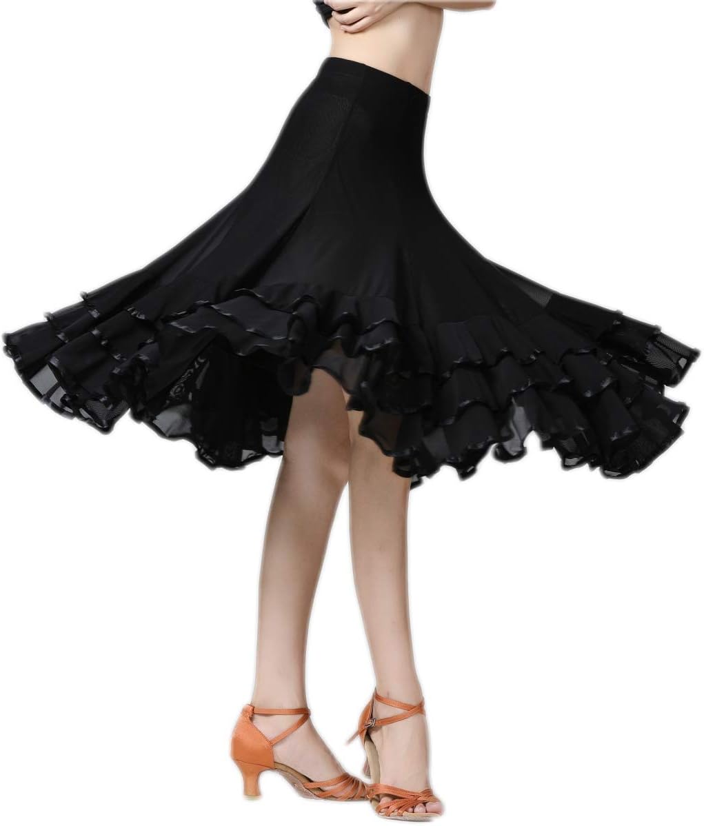 CISMARK Elegant Ballroom Dance Latin Flamenco Dance Skirt for Women
