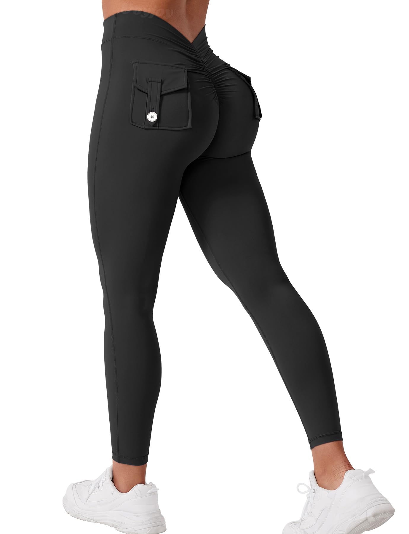 Leggings with Pockets for Women V Back Butt Lifting Workout Leggings Gym High Waist Yoga Leggings Elastic Tights