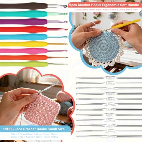 Image of HASTHIP DIY Crochet Kit for Beginners, Complete Crochet Starter Set with Yarn Hooks Needles Stitch Markers & Tools, Portable Storage Bag Craft Kit for Amigurumi Scarf Knitting DIY Projects