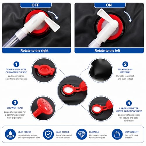 Ducha portátil para camping, bolsa de ducha impermeable de 20 litros con cubo plegable y kit para actividades al aire libre miniatura 6