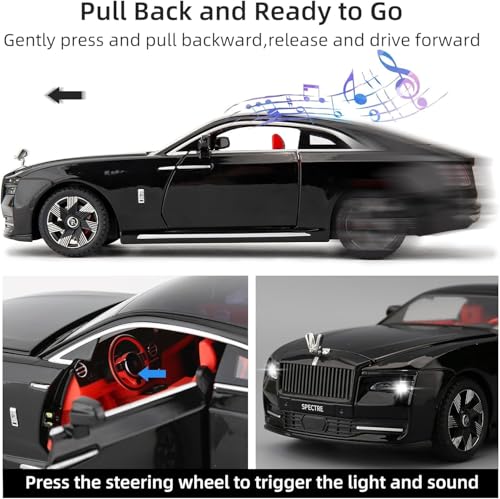 Image of 1:24 Scale Big Rolls Royce Spectre Toy Car | Metal Pullback Diecast Car for Kids with Openable Doors, Sound, Light Effects Toy for Car Enthusiasts (Color As Per Available),blue