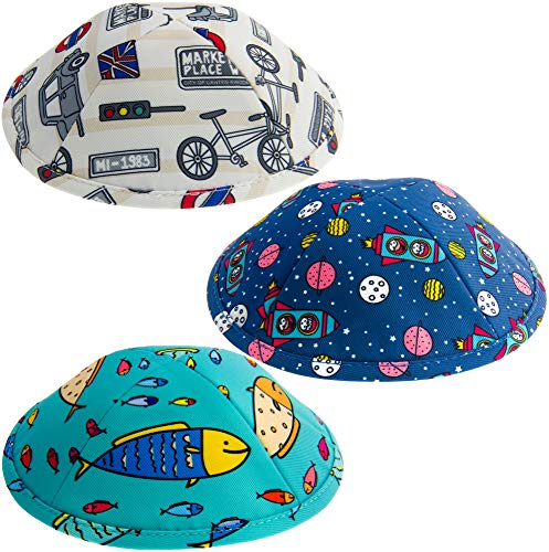 HolYudaica Pack of 3-Pcs - Hq 18cm Mix Colors Kippah for Boys and Kids, Yamaka Hat from Israel - Kippot Bulk - Set 1