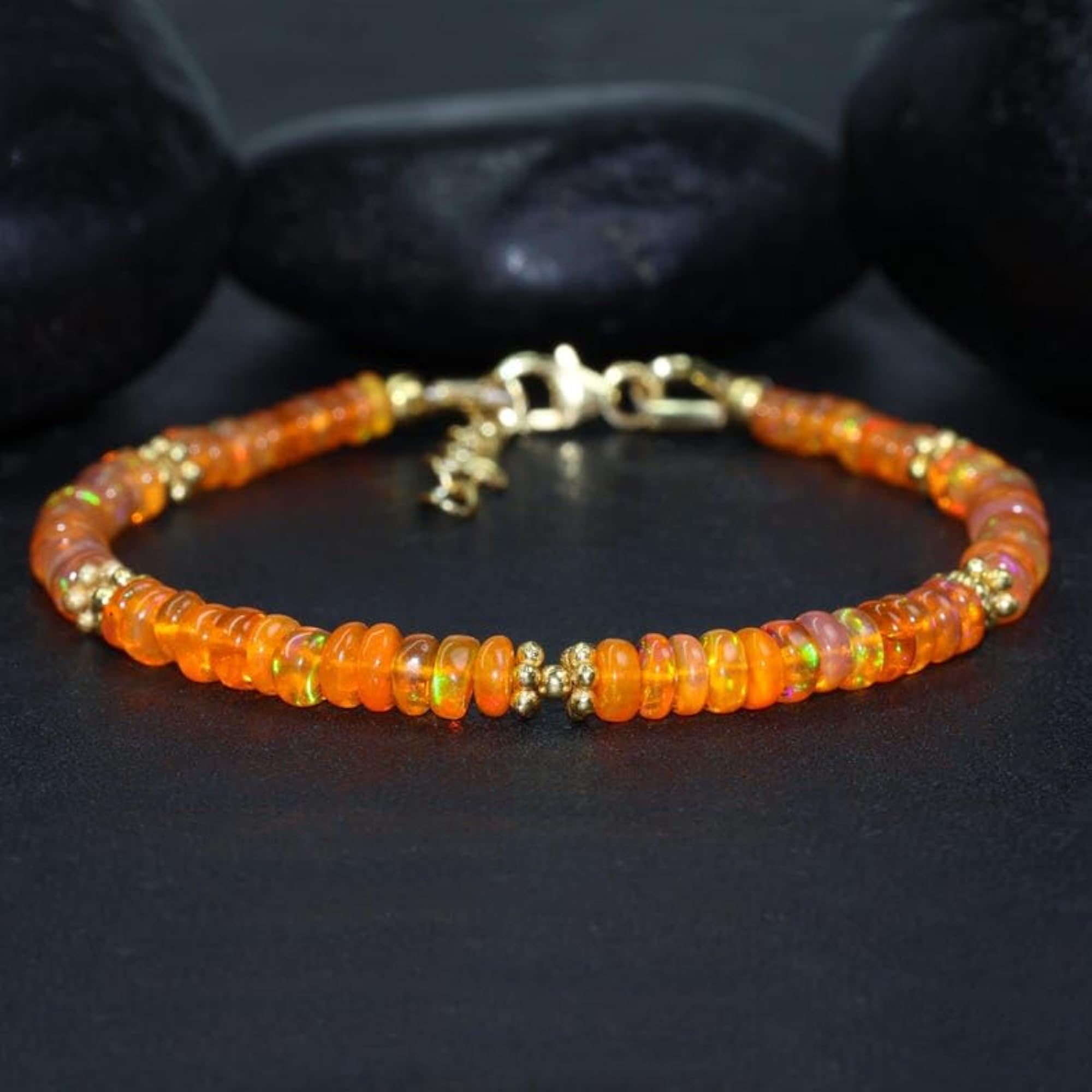 Ethiopian Opal Rondelle Beaded Bracelet, Adjustable Multicolor