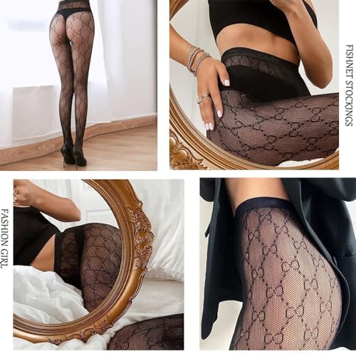 Fishnet Stockings Fashion Letter Tights for Women Lace Leggings High Waisted Pantyhose Stockings2