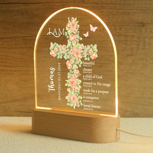 Lámpara de mesa cruz para bautizo con luz USB miniatura 3