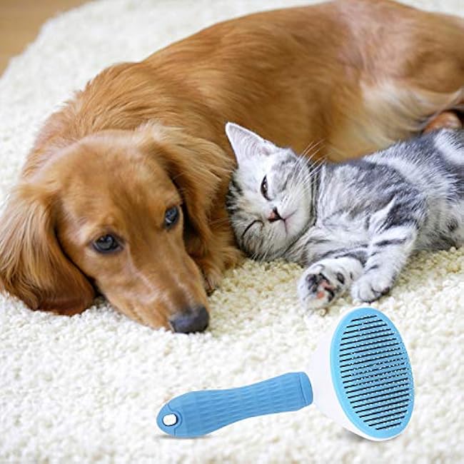 Depets Self Cleaning Slicker Brush, Dog Cat Bunny Pet Grooming Shedding Brush - Easy to Remove Loose Undercoat, Pet Massaging Tool Suitable for Pets with Long or Short Hair-dyWto3Vo