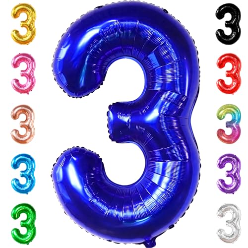 Image of KatchOn Royal Blue Number 3 Balloon 40 Inch, Birthday Decorations for Boys