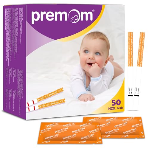 Premom 50 Test de Embarazo - Prueba de Alta Sensibilidad 10 mIU/mL | Tiras para la Detección Temprana de hCG en Orina Disponible con la APP Premom
