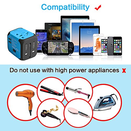Uppel Travel Adapter With Dual Usb All-In-One Worldwide Travel Chargers Adapters For Us Eu Uk Au About 152 Countries Wall Universal Power Plug Adapter Charger With Dual Usb And Safety Fuse (Blue) #TOP6