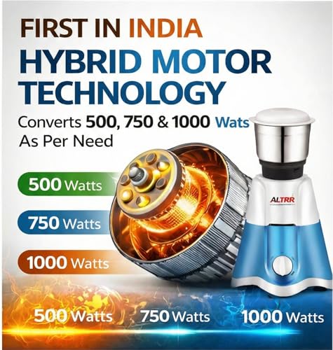 Image of 750W Mixer Grinder with 1x400 ml Stainless Steel Jar | High Power Turbo Motor | 3 Speed Control | ABS Body | Compact & Durable Kitchen Mixer