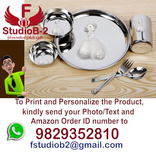 Image of Customised /Laser Photo Print Stainless Steel Round Lunch & Dinner Set for Kids Dinner Plate (6 Piece Set) (Naruto)