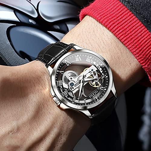 Image of OLEVS Skeleton Watches for Men Automatic Self Winding Mechanical Luxury Dress Leather Waterproof Luminous Men Wrist Watch