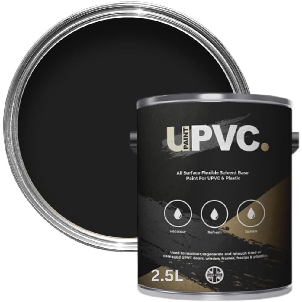 Upaintpvc Black - All-In-Once Upvc Plastic Paint - Windows - Doors - Frames - Conservatories - Fascia - Downpipes - Guttering | Semi Matt Finish - 2.5 Litre (Black)