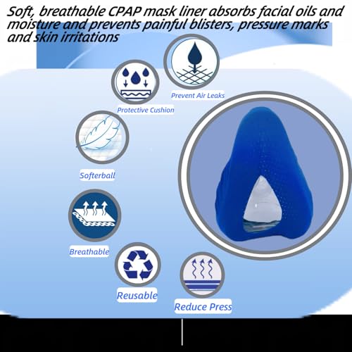 Image of Ice Feel CPAP Mask Liners, Small, Blue, 4 Pack | Compatible with F20 Full Face Masks, Silky Comfort Covers, Seal Mask Cushion, Improve Wearing Comfort