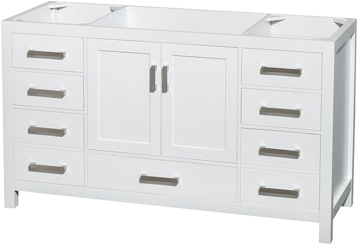 Wyndham Collection Sheffield 60 inch Single Bathroom Vanity in White, White Carrara Marble Countertop, Undermount Square Sink, and 58 inch Mirror