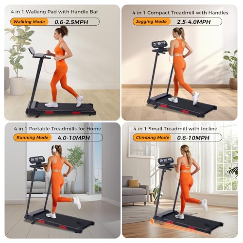 Image of Walking Pad Treadmill with Incline, 2026 Upgrade Portable Treadmill with Handles for Home Small, 3.5HP Small Walking Pad with Handle Bar, 0.6-10.0MPH, 400LBS