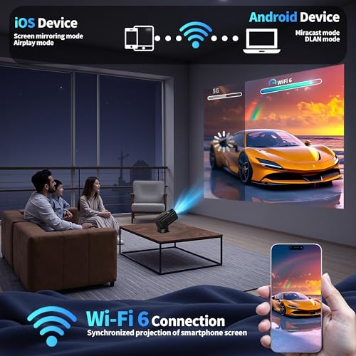 Image of [Projector 2026 Upgraded] Mini Projector Support 4K 1080P Auto Keystone 270Rotatable with WiFi 6 and Bluetooth 5.2 Projector Portable Compatibile with HDMI /TV Stick /Memory Stick /Laptop,Black