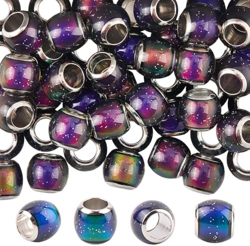 PONABEADIY 1 Box 50 Stück Europäische Stimmungsglasperlen Temperatursensor Farbwechsel Rund Rondell Kristall 4mm Großes Loch Abstandshalter Charms Perle Für Die Schmuckherstellung Armbänder Halskette