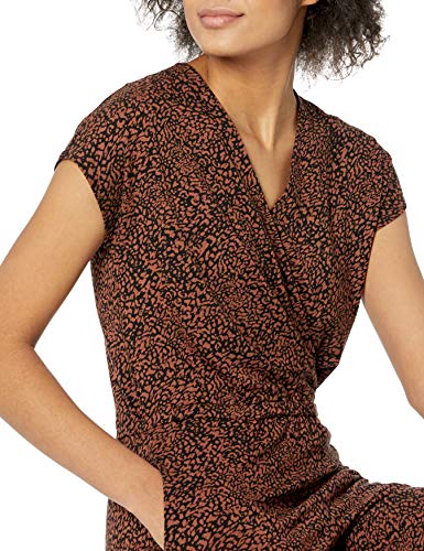 Amazon Essentials Women's Short-Sleeve Surplice Cropped Wide-Leg Jumpsuit, Dark Camel/Black, Ikat, Medium #TOP2