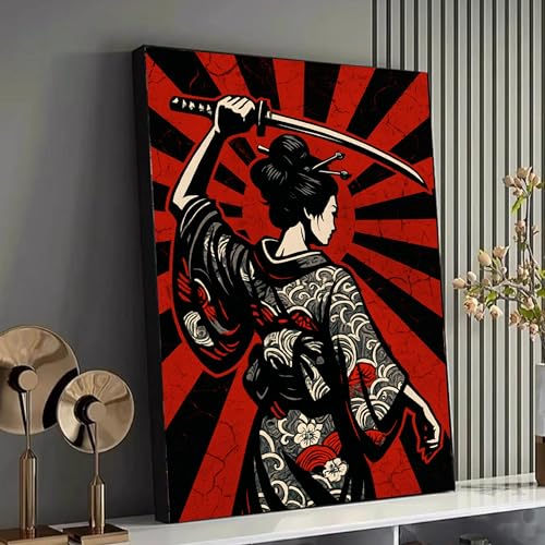 Estampe geisha guerriere peinture sur toile decoration murale asiatique de prestige format 50x70cm