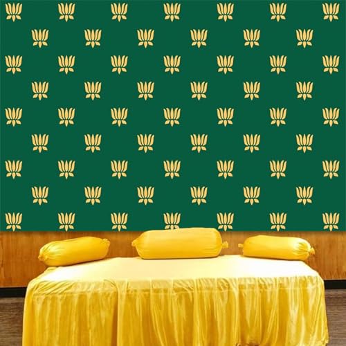 Image of 6x3.6ft Green Indian Pooja Backdrop Lotus Marigold Garland Puja Diwali Pujan Background for Chatiya Mehndi Festival Decorations Wedding Party Photo Props