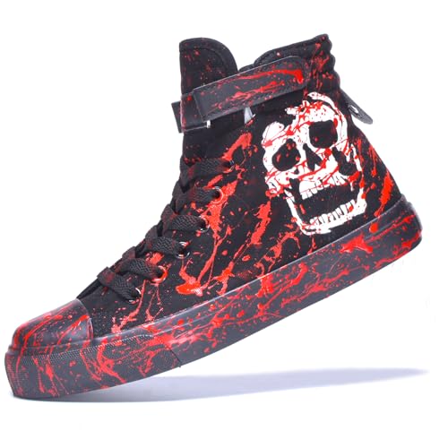 Luminous Skull Shoes for Men & Women - Gothic, Cosplay, Punk, Hand-Painted Graffiti, Halloween High Tops - Black Canvas Casual Walking Shoes