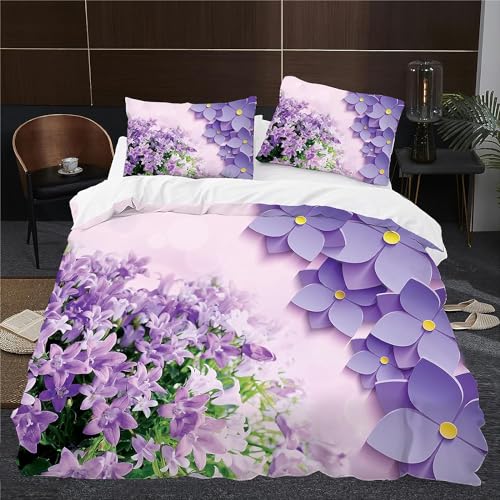 Bluebell Single Duvet Cover Set Soft Cozy Microfiber 3d Print Purple Flowers...