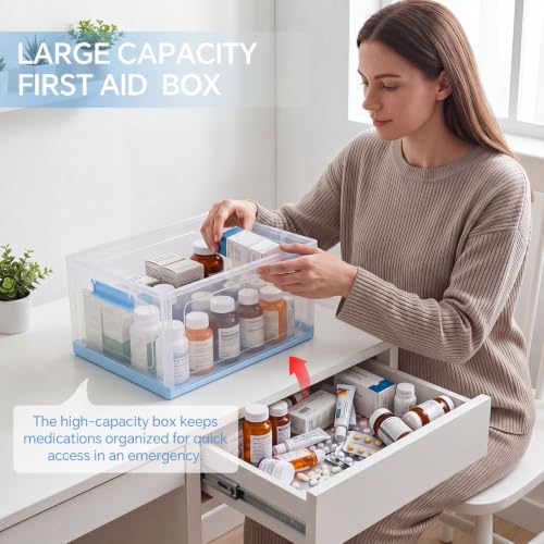 Image of Hushee 24QT Clear Medicine Storage Box for First Aid Supplies,Blue